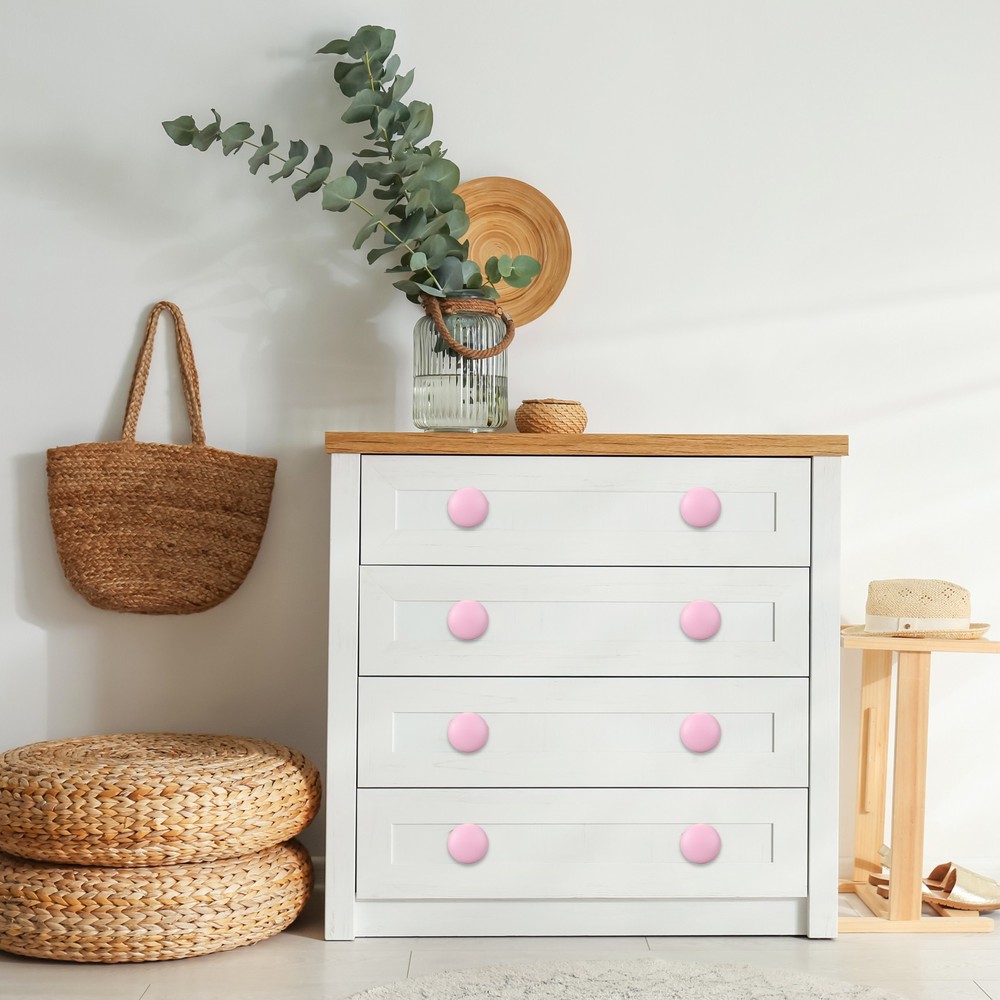 6Pcs Drawer Knobs, Round Dresser with Screw, Pink