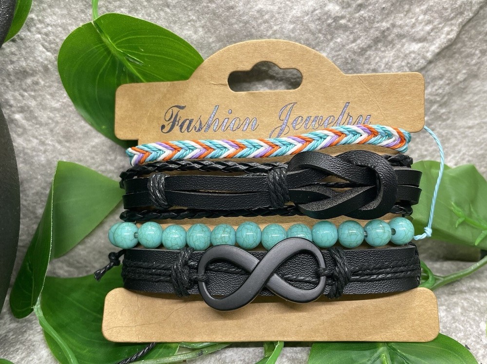 4 PC Leather Punk Bracelet Stackable Adjustable Tie New Free Ship B2827