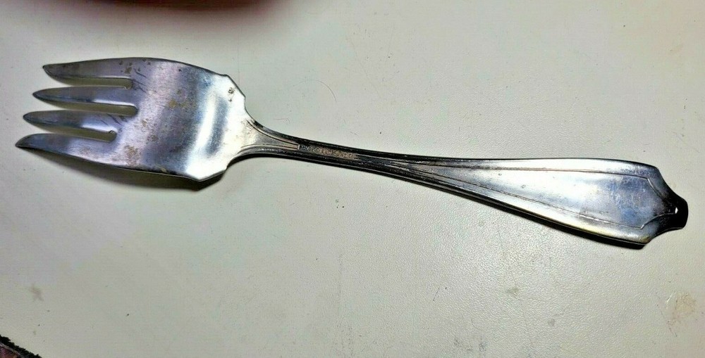 SHEFFIELD TWO- Silverplated 8 1/2" Cold Meat Serving Fork-Beaded Edge -England