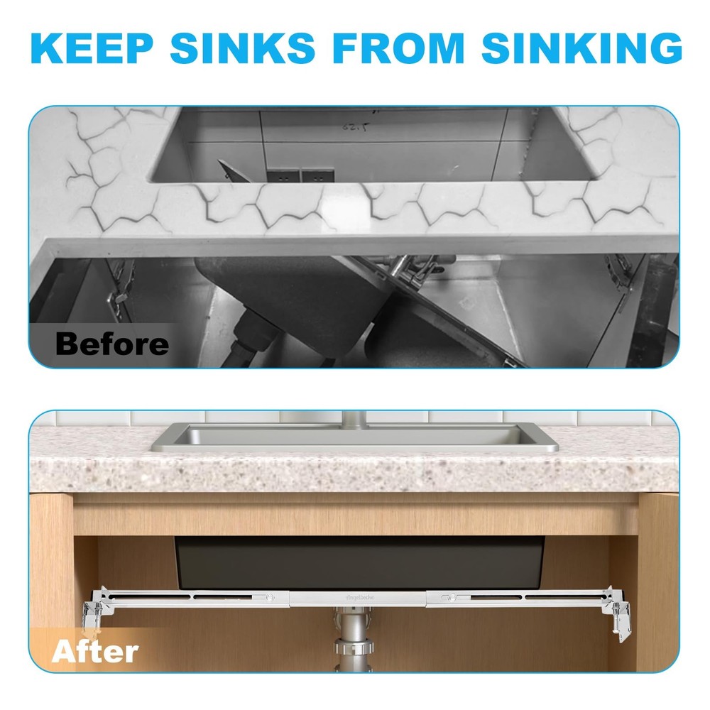 ANGELBECKE Undermount Sink Support Brackets – Adjustable Stainless Steel Brac...