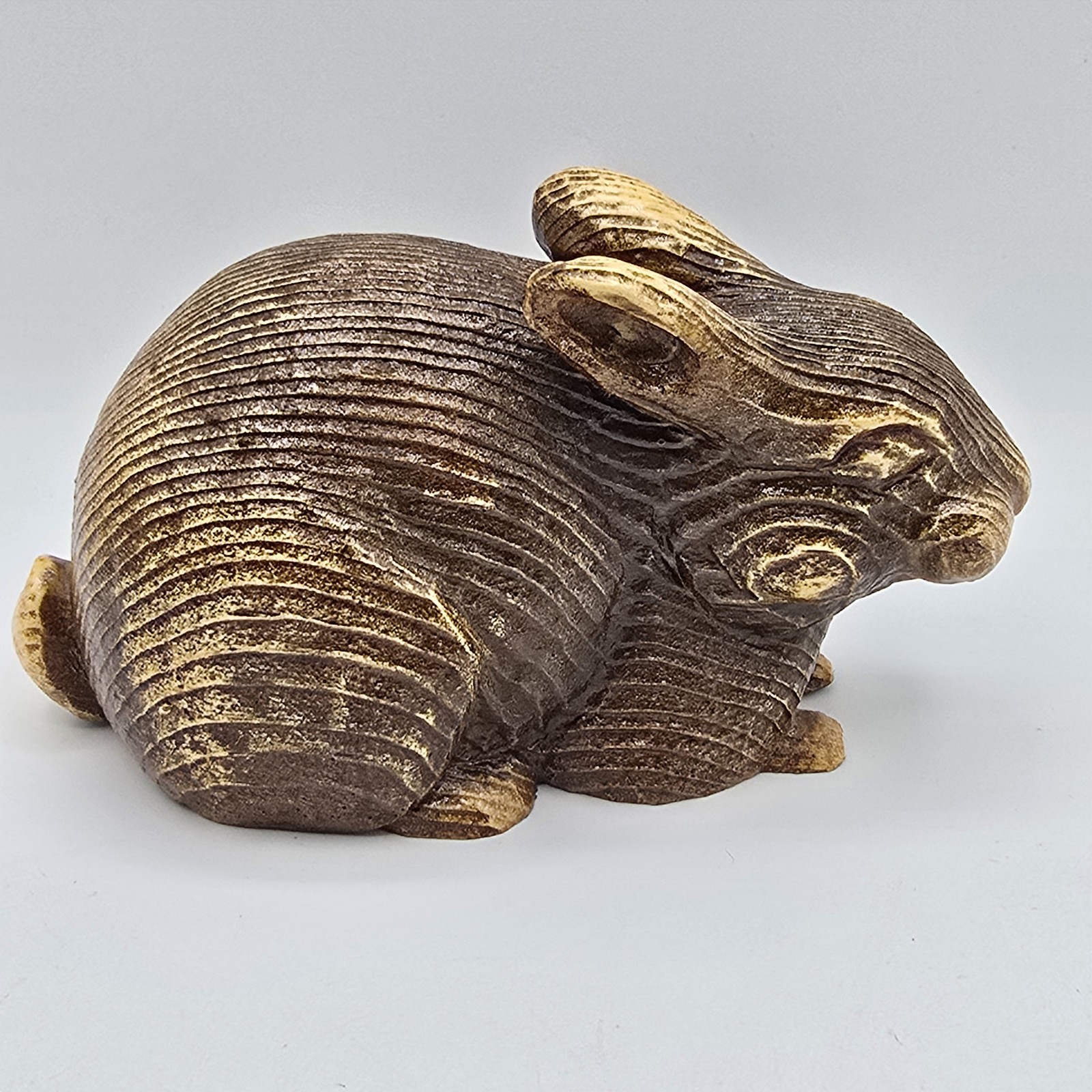 Rabbit Hare Figurine Wood Hand Carved Sculpture Vtg Bunny Easter Signed 80s