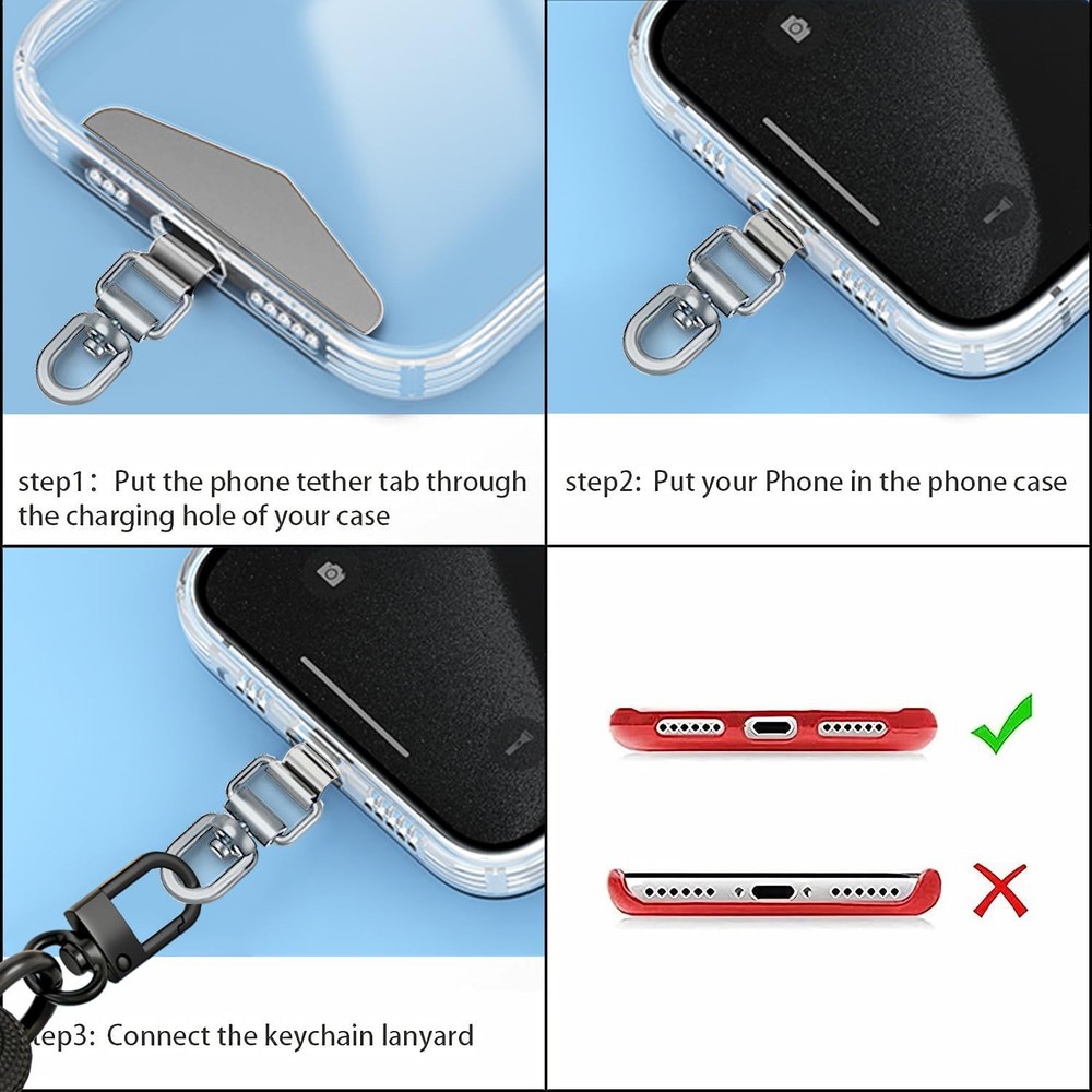 360 Rotation Metal Phone Tether Strap Replacement Patch Holder Silver PC