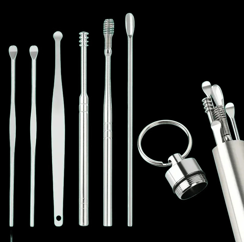 6pcs Stainless Steel Ear Wax Removal Spiral Cleaning Ear Wax Removal Tool Set