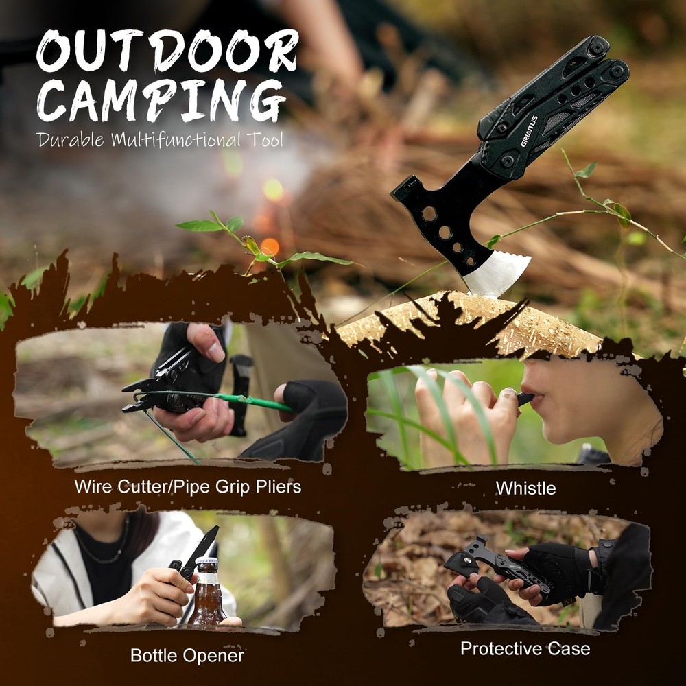 Camping Multitool Accessories Stocking Stuffers for Men 16 in 1 Multi Black