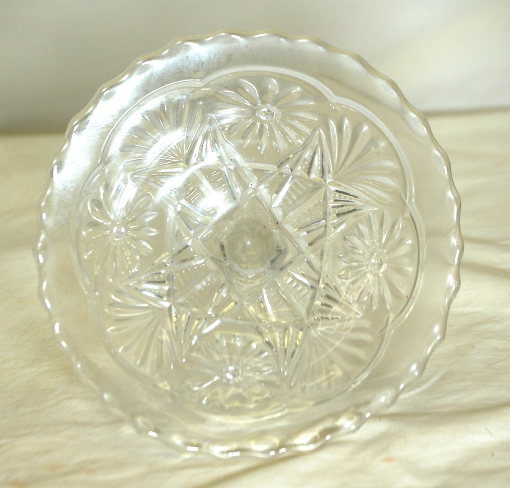 Small Compote Dish Clear Glass Daisies