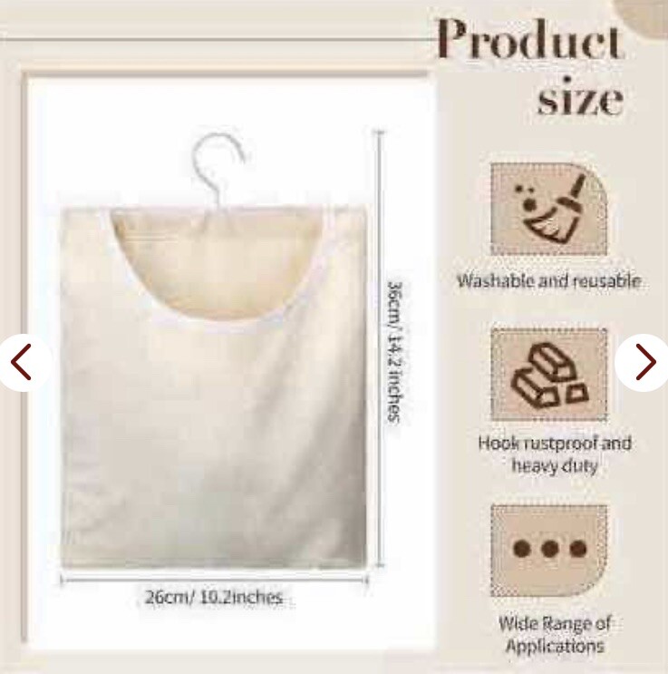 CANVAS CLOTHESPIN BAG W ROTATING HANGING HOOK 15”x11” HOLDS 100 CLOTHESPINS