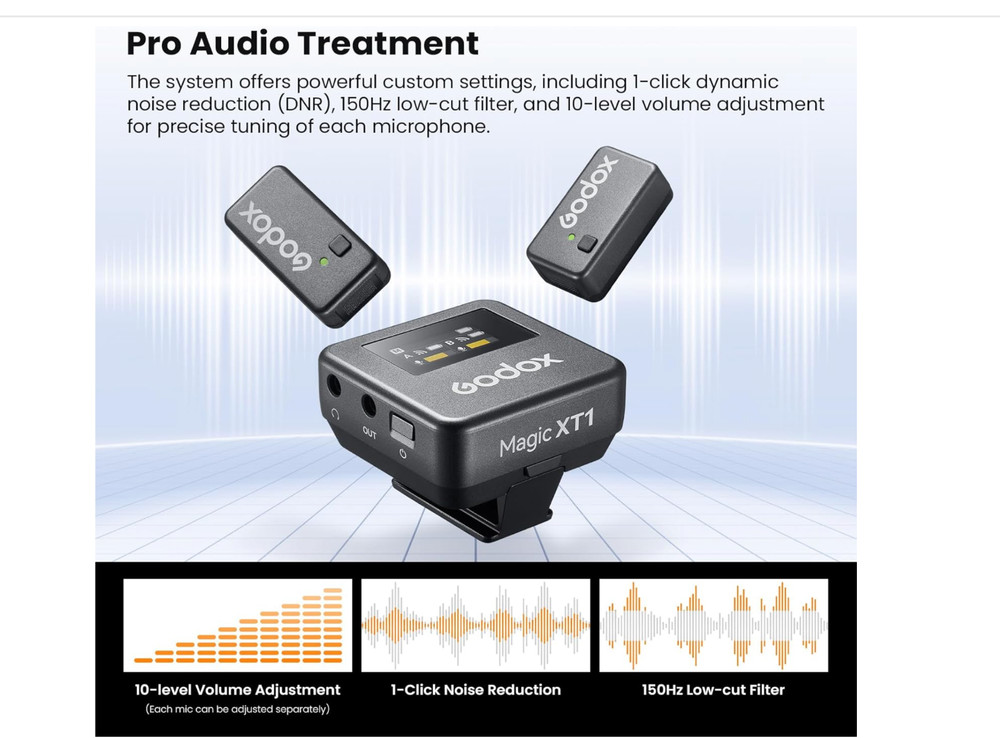 GODOX Magic XT1 Touchscreen Wireless Lavalier Microphone for Camera/Android/iPho