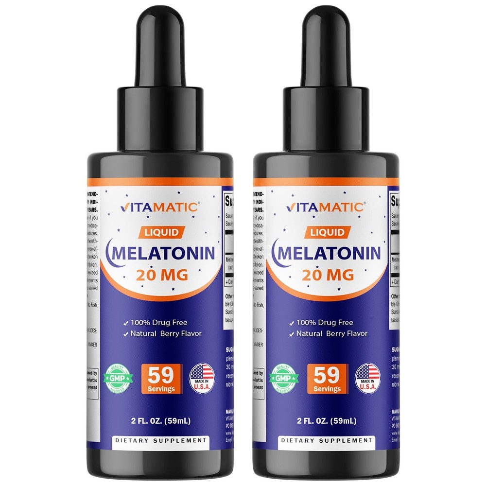 2 Packs - Vitamatic Melatonin 20mg Liquid Drops - 2 Fluid Ounce (59ml)