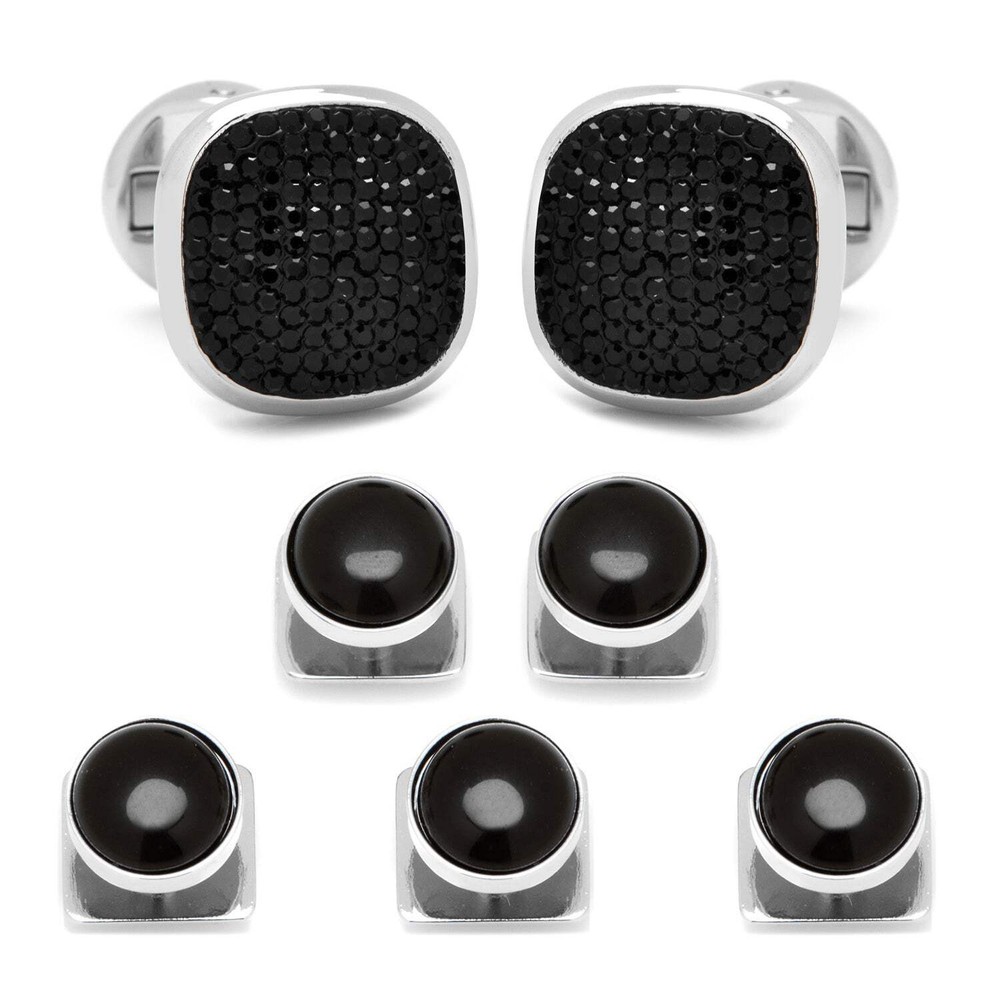 Mixed Pave Crystal and Onyx 5-Stud Set