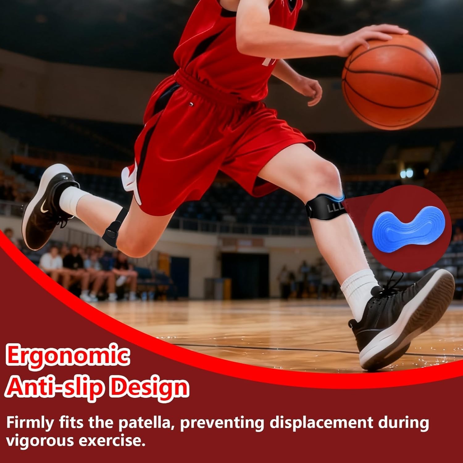 2 Pack Patellar Tendon Support Straps, Adjustable Non-slip Patellar Band, Black