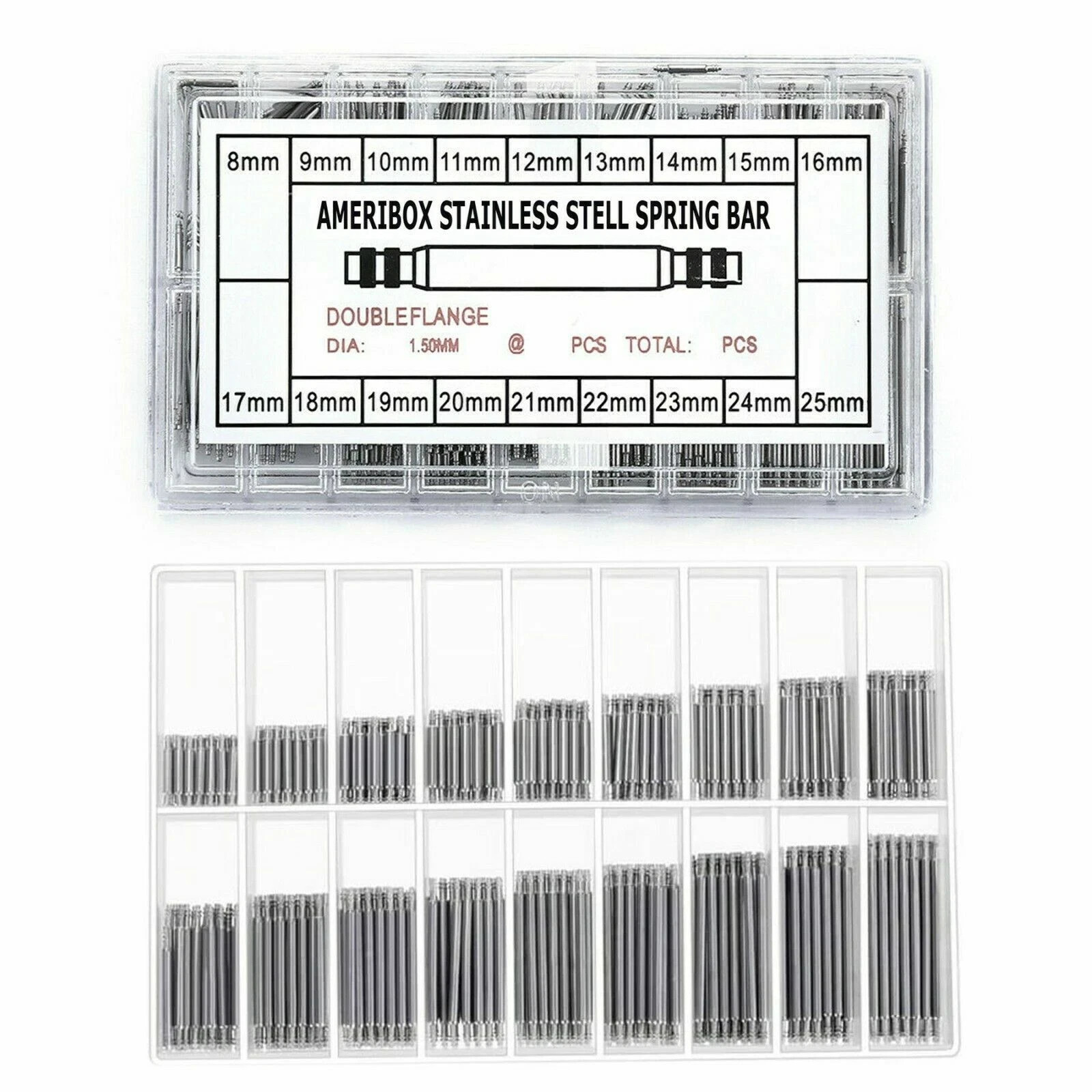 360pcs Watch PIN SPRING BARS Band Strap Link 8-25mm Repair Kit Stainless Steel