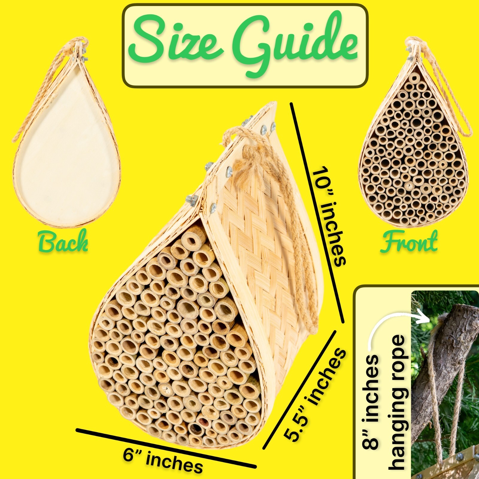 MEK Mason Bee House with Bamboo Tubes Hanging Teardrop Pollinator Habitat