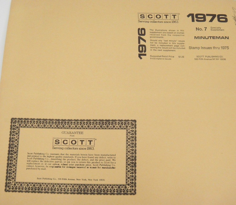 Scott 1975 Minuteman Specialty Stamp Album Supplement No. 7 NOS