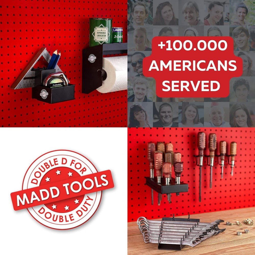 Heavy Duty Drill Holder Pegboard Storage 3 Drill Capacity Hooks Set