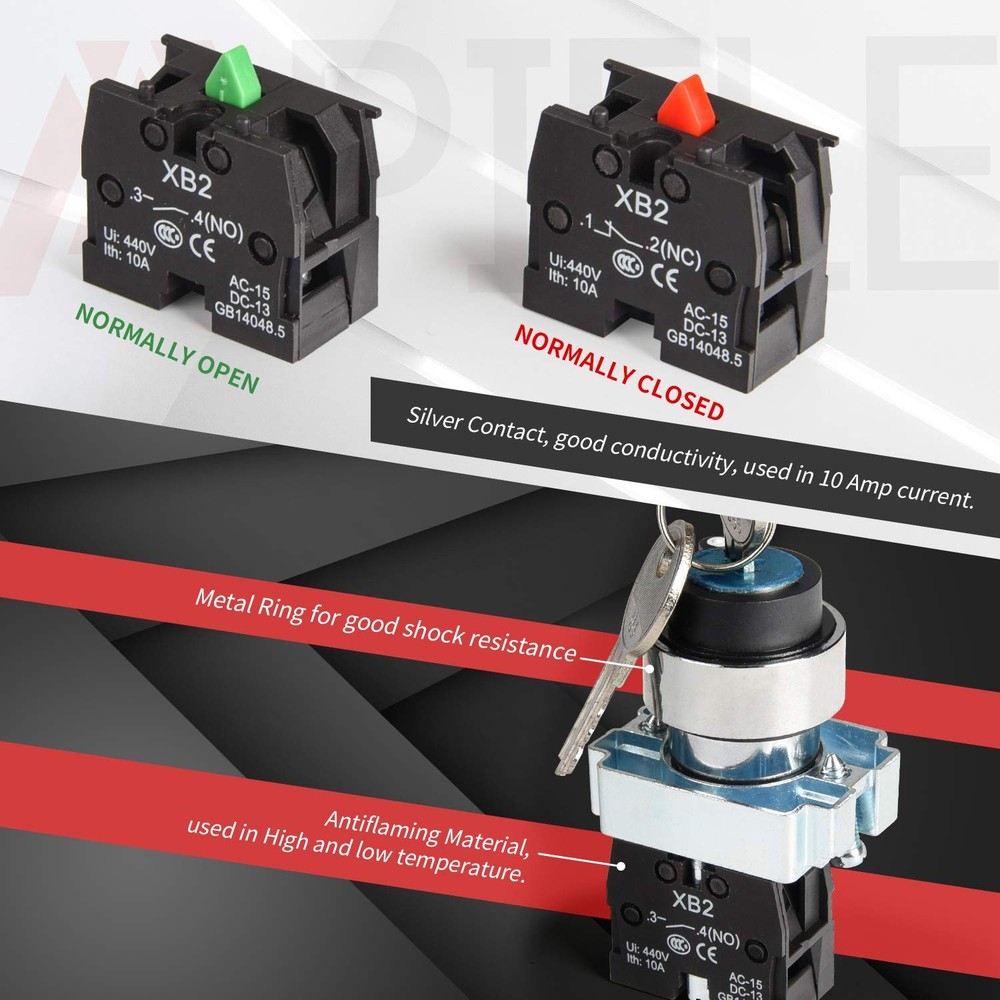 22MM 2 Position Key Switch 1NO XB2-10Y/21 2 Position Maintained