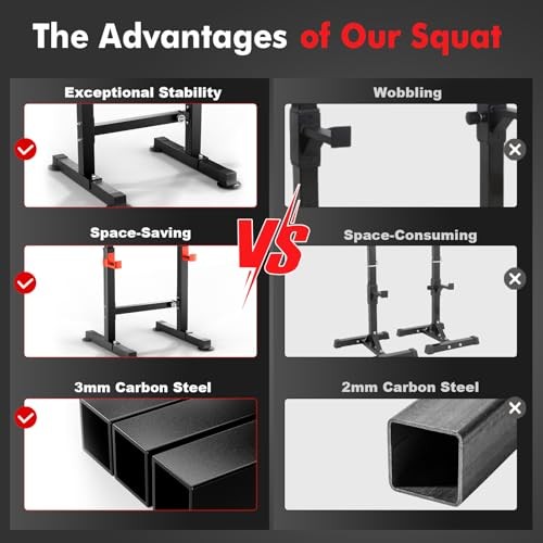Adjustable Squat Rack, 550LBS Multi-Function Barbell Rack for Weight Lifting