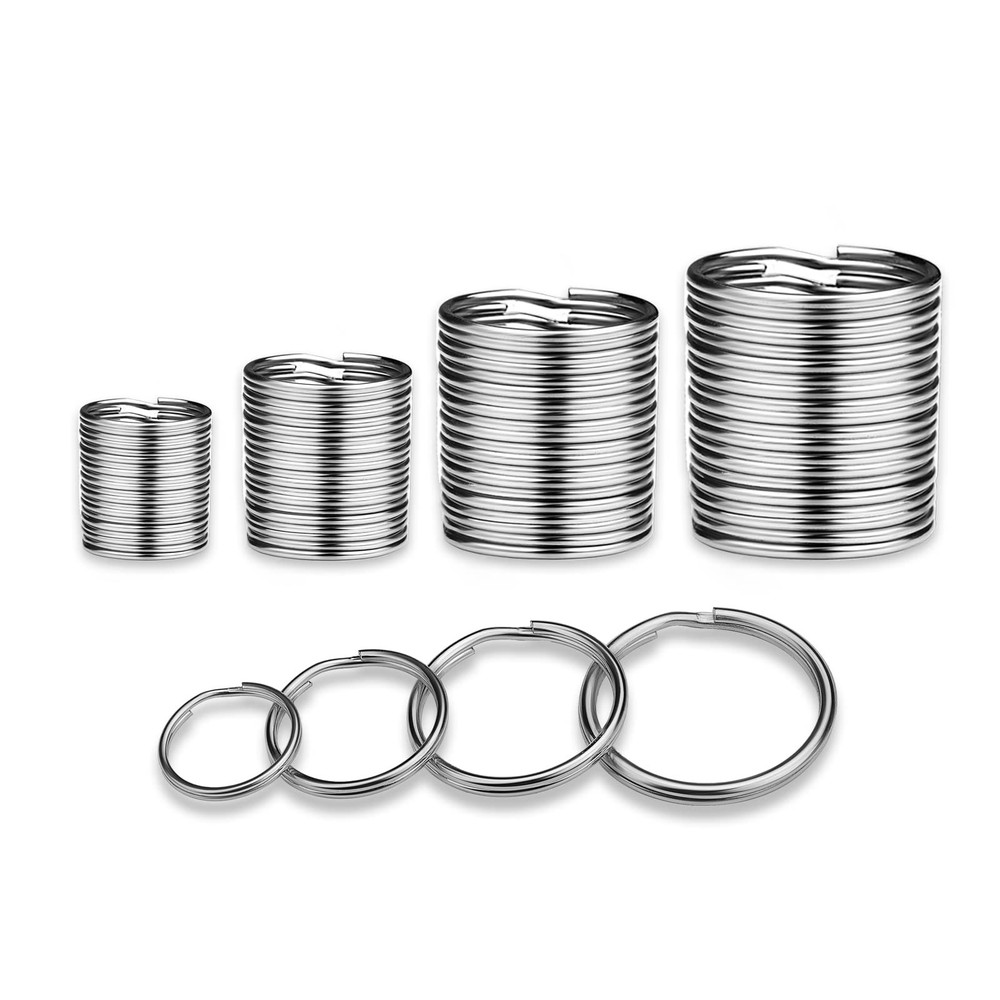 40 Pack Silver Key Ring Keychain Assorted in 4 Sizes Metal Round Split Key Chain