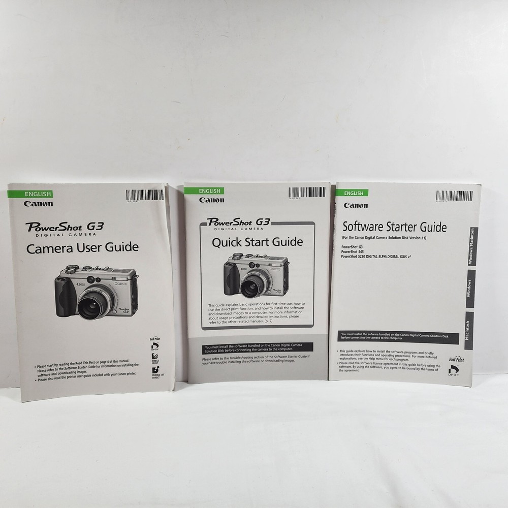 Canon PowerShot G3 Digital Camera User Guides Manuals, Software CD- English