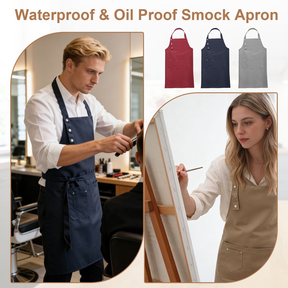 Kitchen Cooking Aprons, Adjustable Neck Strap Apron with Pocket, Khaki
