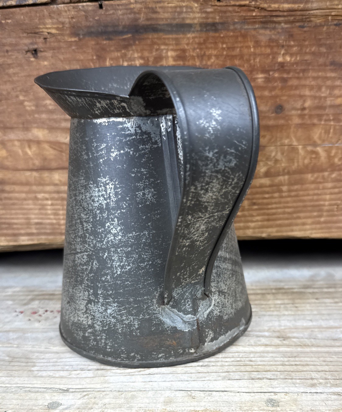 Early Antique Tin Pitcher Tinsmith Made Primitive Pitcher