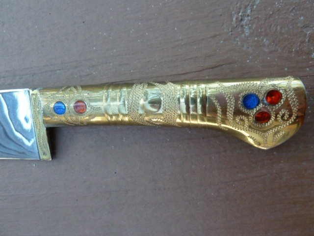 Middle Eastern Brass Dagger Knife Jeweled HANDLE Arabic Script