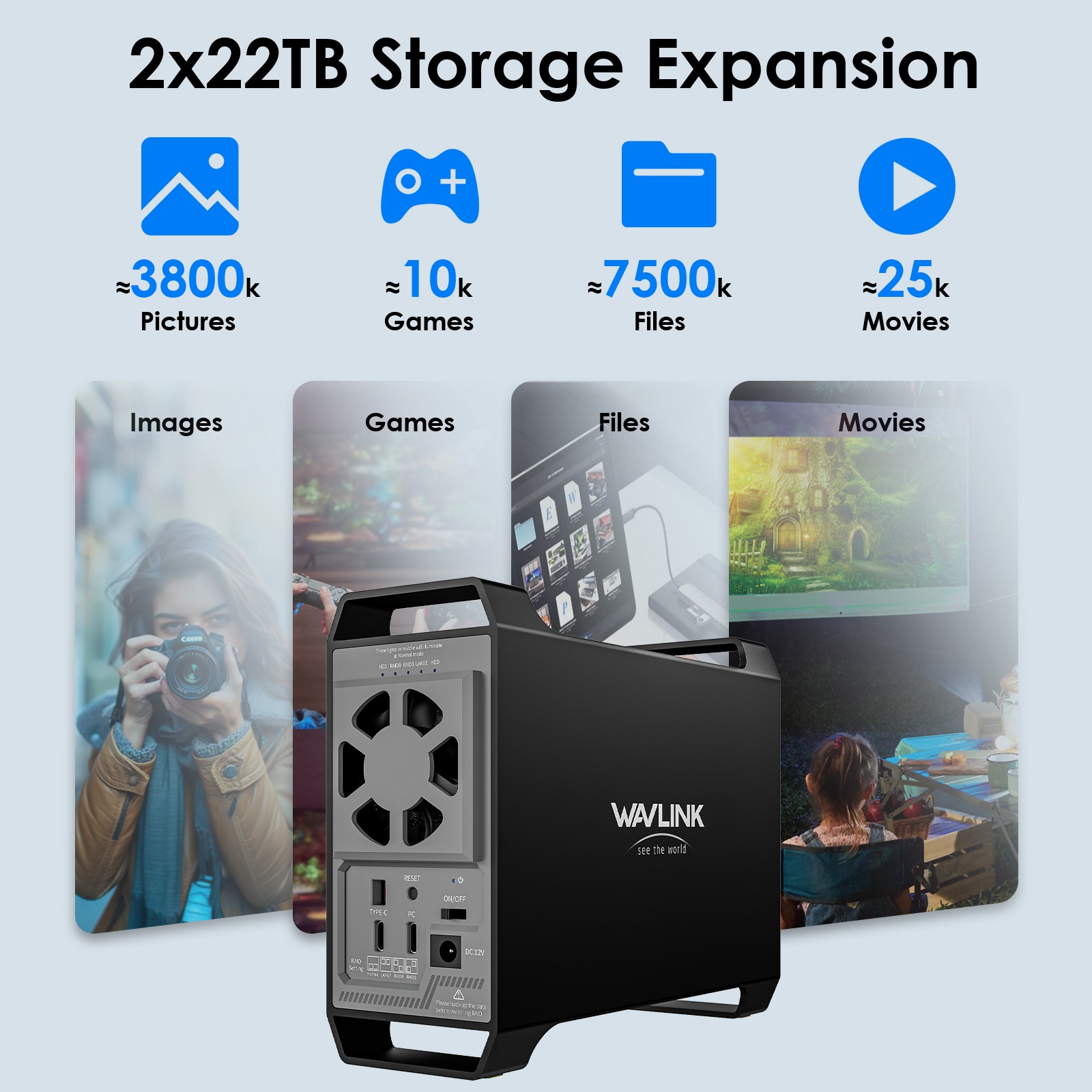 2-Bay/4-Bay Hard Drive Enclosure for 3.5"/2.5'' SATA HDD/SSD 10Gbps USB-C 3.2