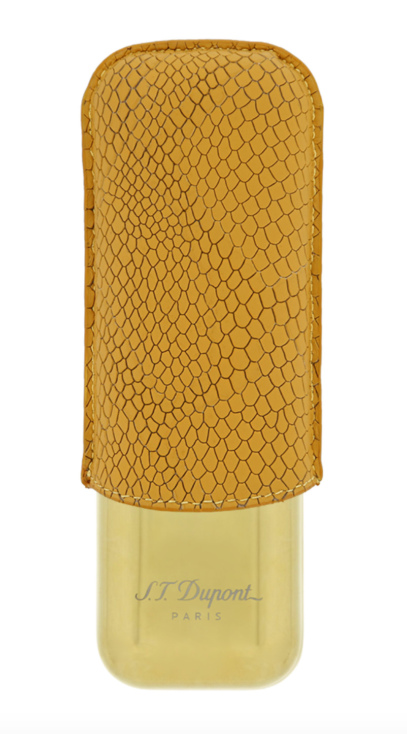 S.T. Dupont Honey Leather, Dragon Scales Cigar Case, 2 Cigars 183273 New In Box