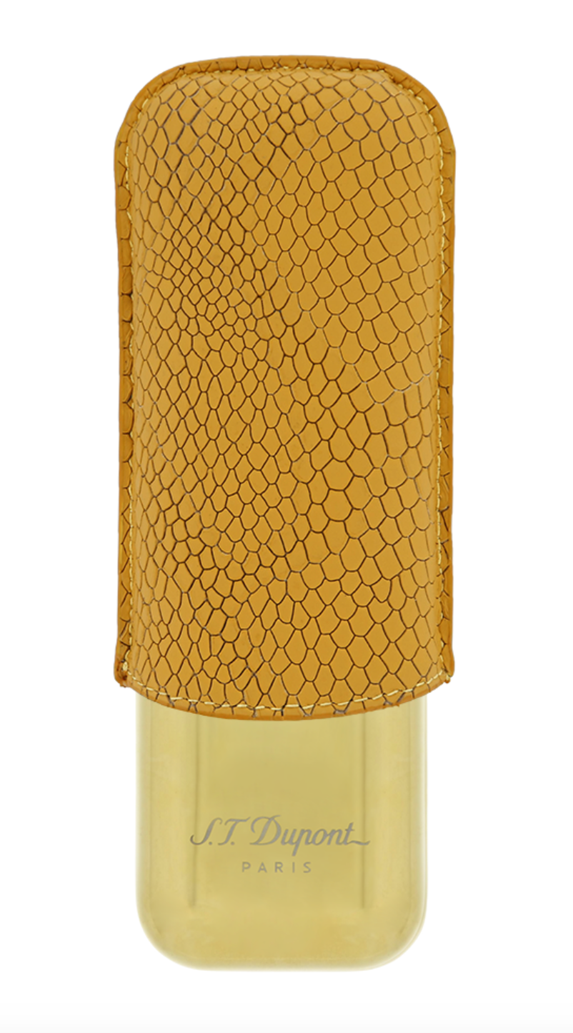 S.T. Dupont Honey Leather, Dragon Scales Cigar Case, 2 Cigars 183273 New In Box