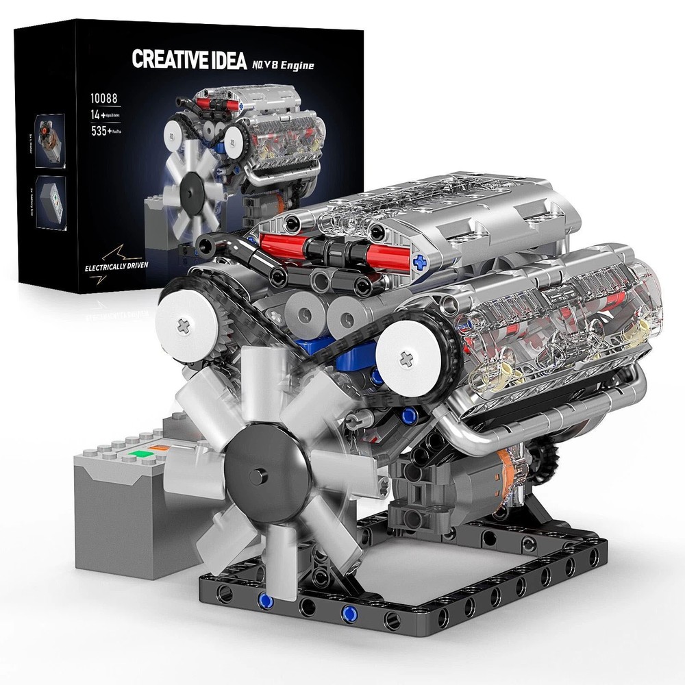 Visible V8 Engine Motor Engineering Model Stacking Blocks Education Toy