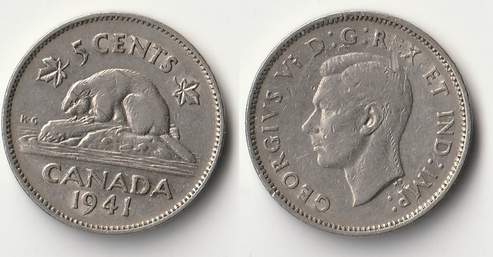 1941 Canada 5 cents coin