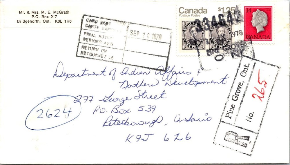 Canada 1978 Registered Mail - Pine Grove Ont - A02254