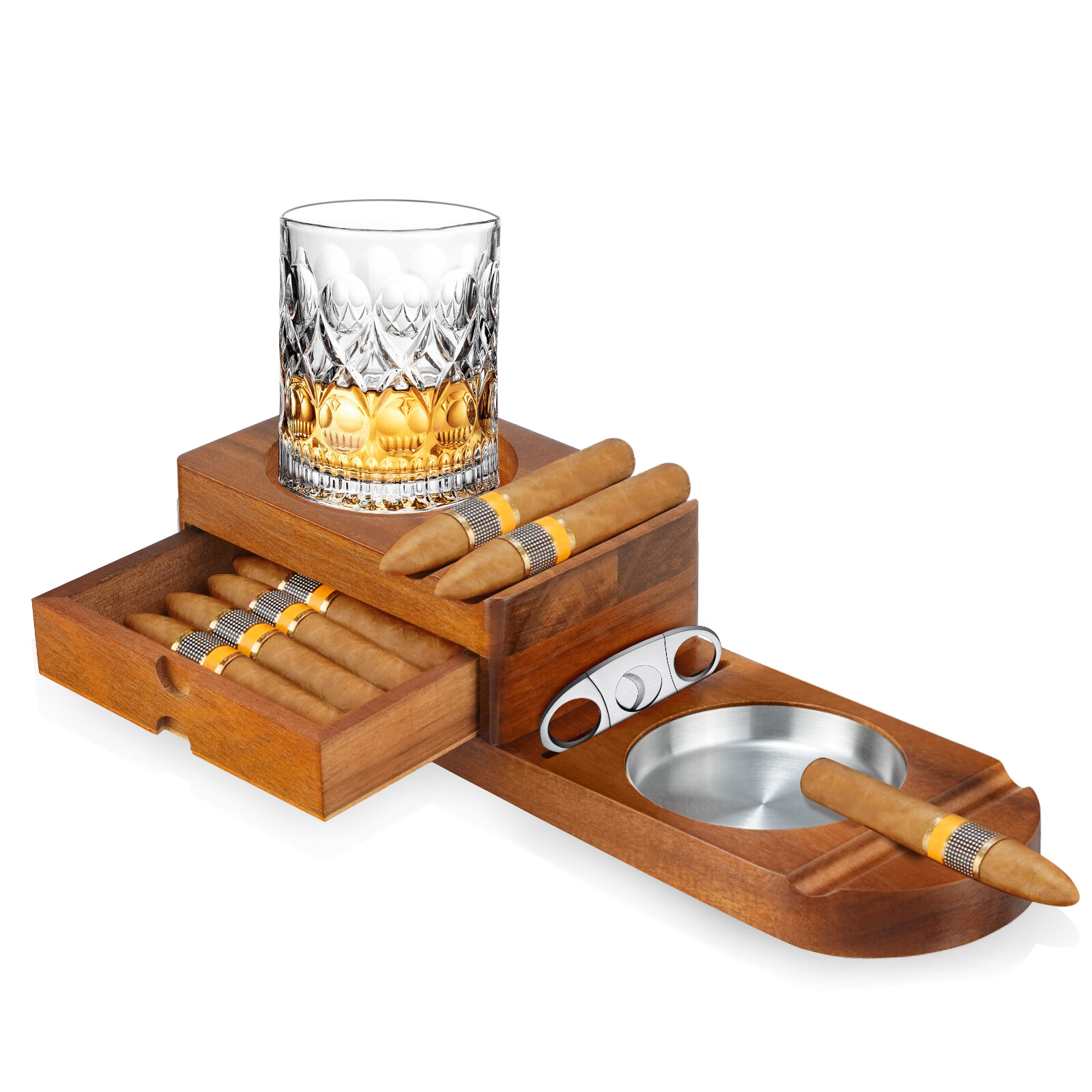 Cigar Ashtray Coaster Whiskey Glass Tray & Wooden Ash Tray