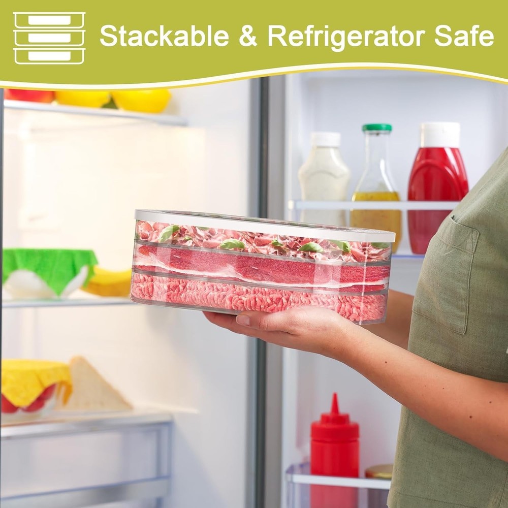 6 Pcs Deli Meat Container Fridge Stackable Bacon Lunch Meat Container