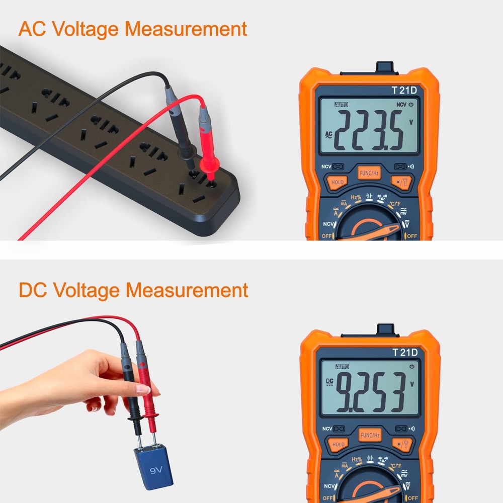 Auto-Ranging Digital Multimeter, TRMS 6000 Counts AC DC Orange and black