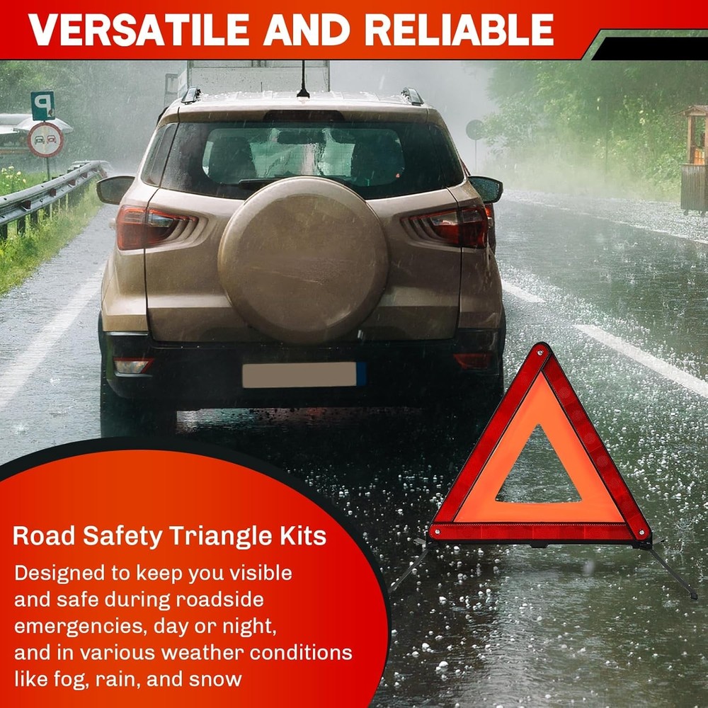 3 Pcs Road Emergency Reflective Warning Triangle Foldable with Case for Vehicles