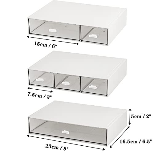 3 Tier Small Desk Organizer with Drawer, Stackable Desktop Storage Box,