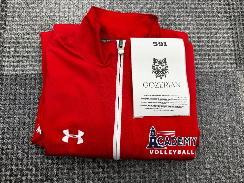 Under Armour Red Full Zip Jacket Size M White Stripes Performance Activewear