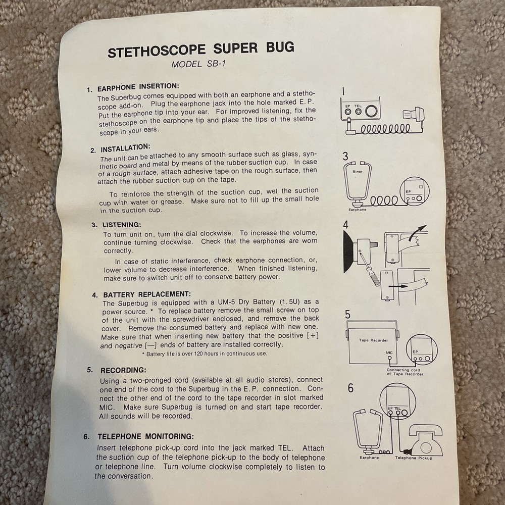 Vintage "RUBY" Stethoscope Super Bug With Box Model SB-1