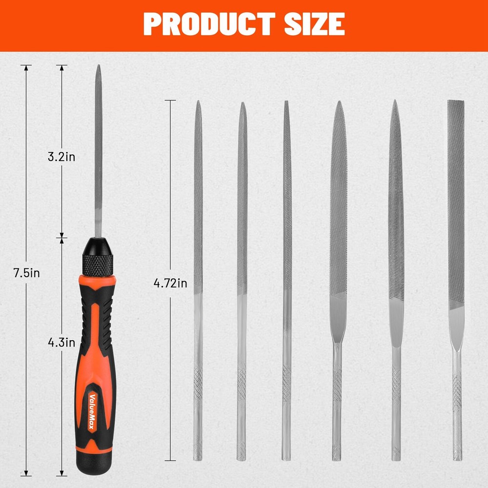 7PCS Interchangeable Needle File Set Triangular File and A Handle Plastic