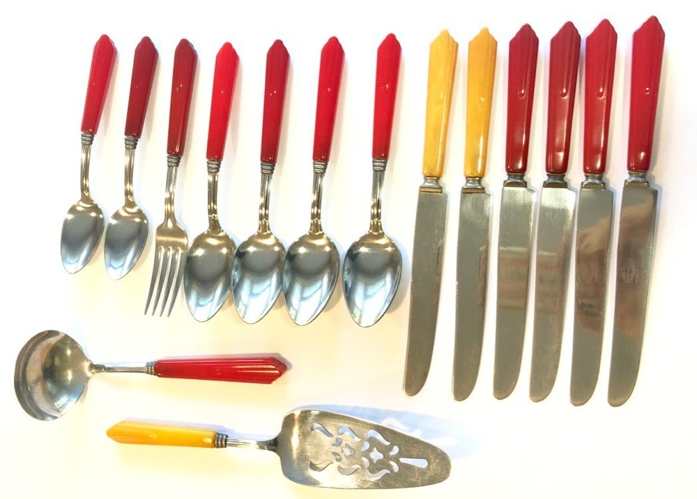 Bakelite Catalin 15 pc Partial Set Multicolor Flatware 1930's #4
