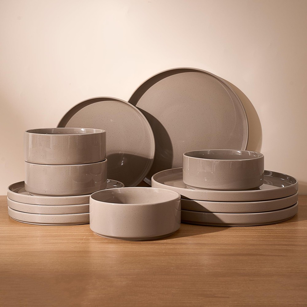 Famiware Nebula 12-Piece Cinnamon Brown Modern Dinnerware Set for 4