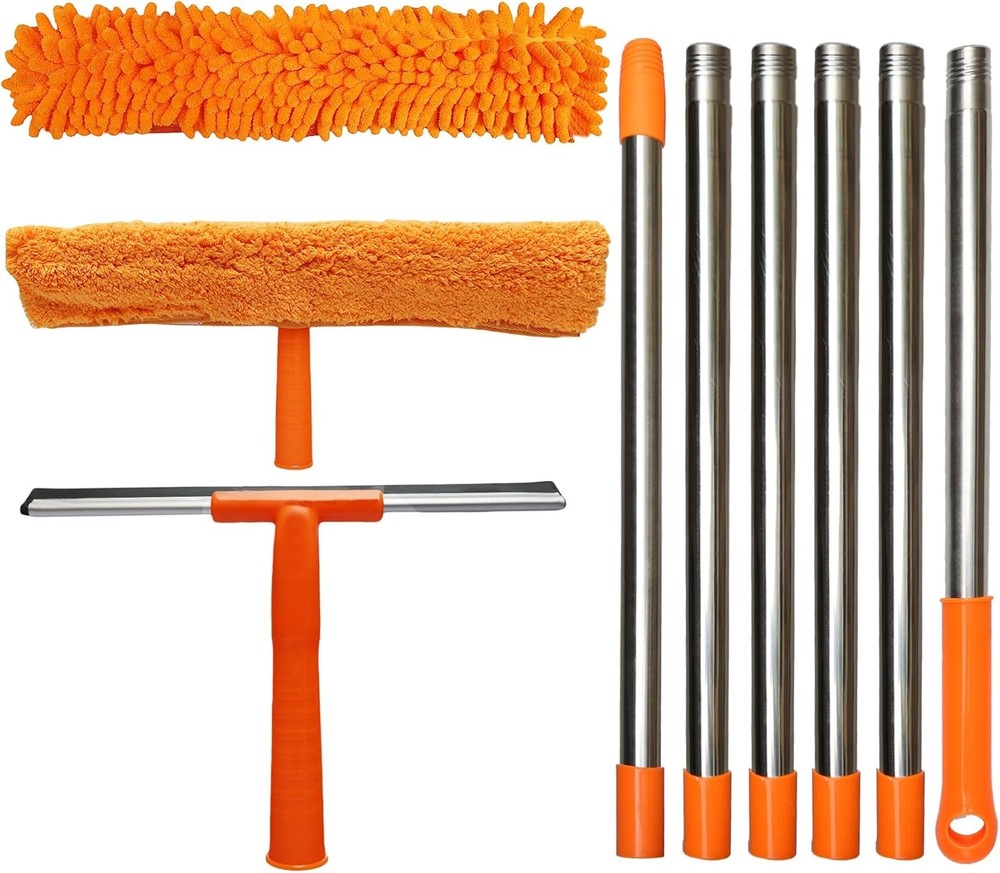 3 Pack 100 Inch Window Cleaner Squeegee Kit, Rotatable Squeegee and Scrubber wit