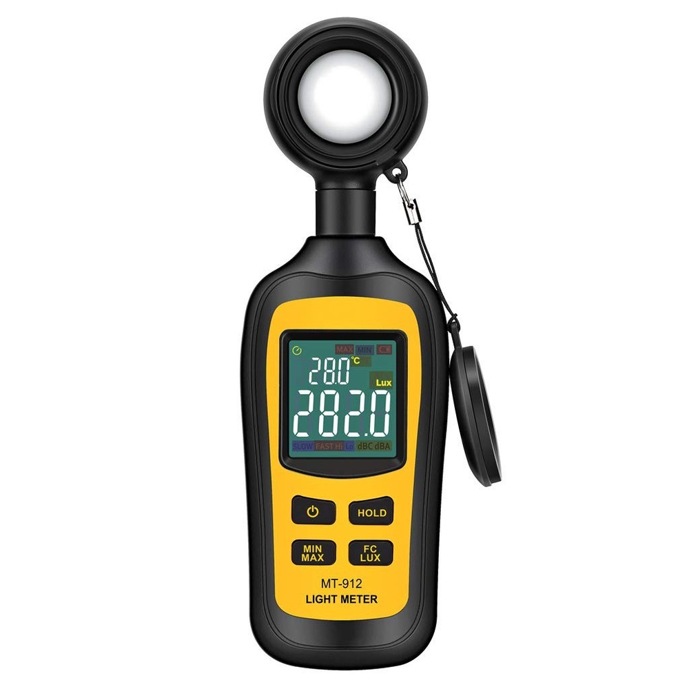 Digital Light Meter Luxmeter, 200,000 Lux Range, 4-Digit LCD, Temp Sensor