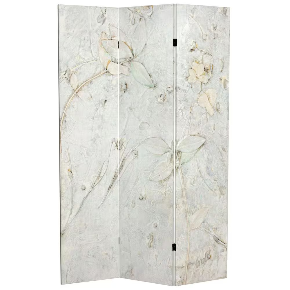 6 Ft. Ivory Flowers Printed 3-Panel Room Divider