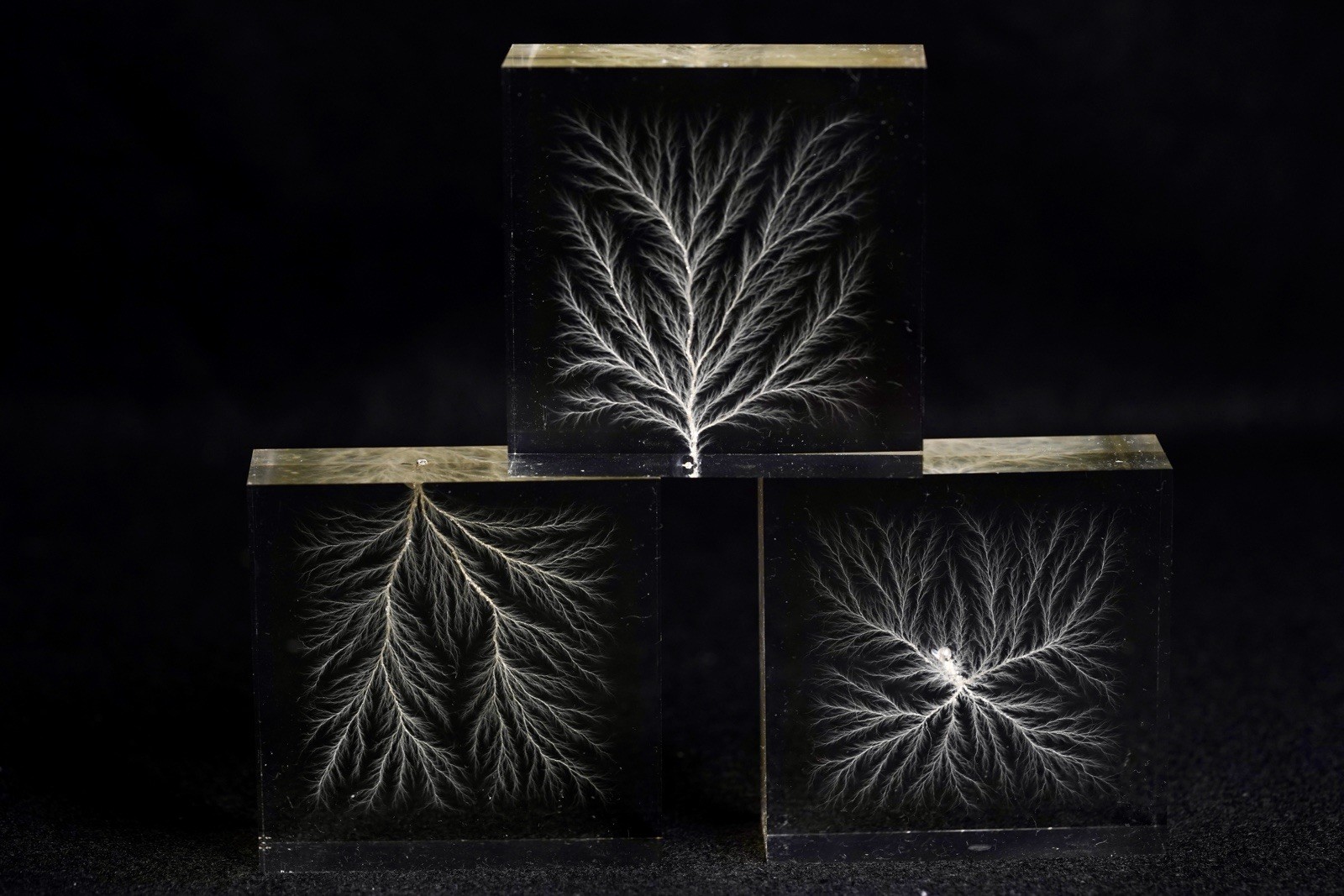 BUNDLE OF 3, Lichtenberg Figures, Acrylic Physics Art, RANDOM Discharge Patterns