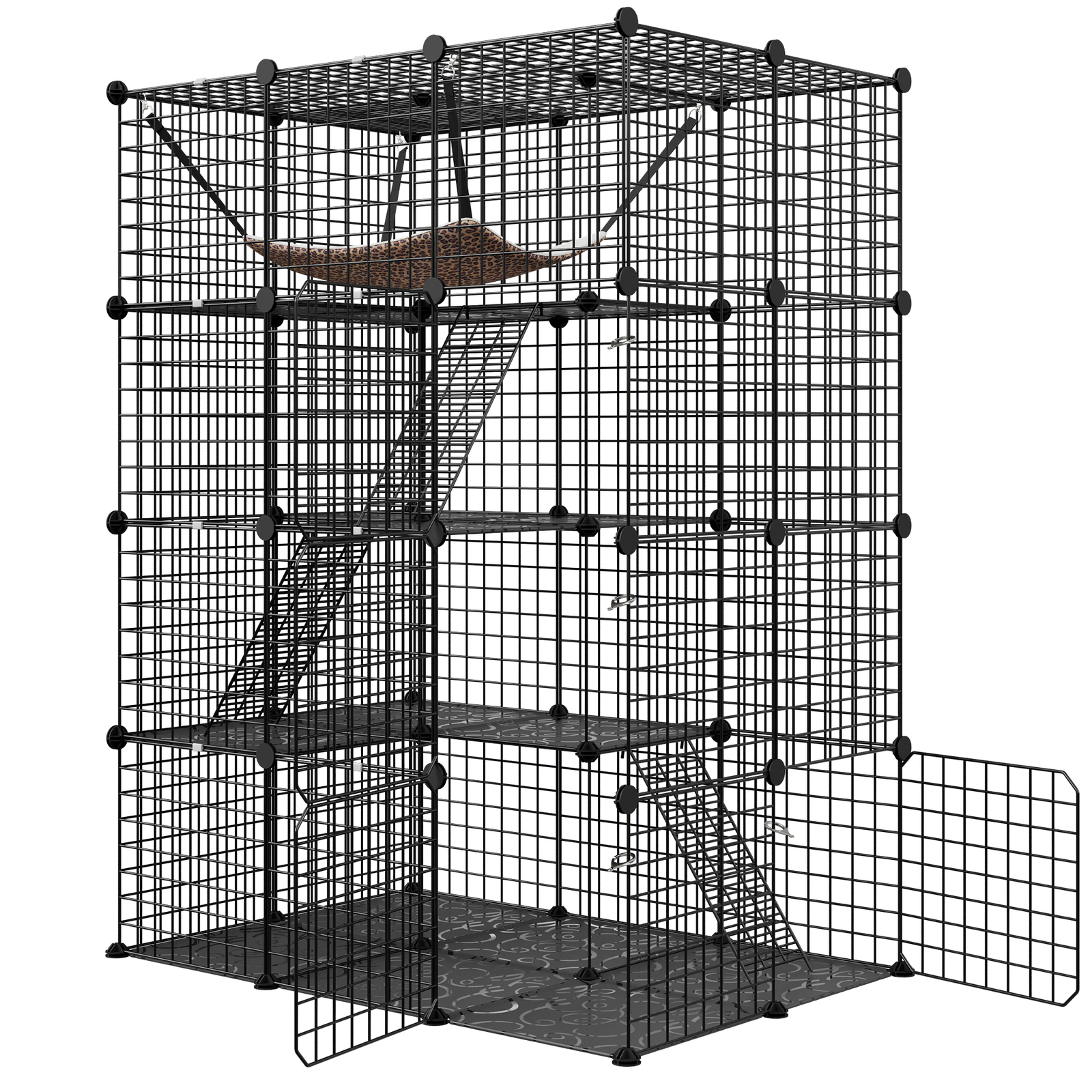 4-Tier Cat Cage Indoor Cats Pets Playpen Detachable Metal Wire Cat kennel Black
