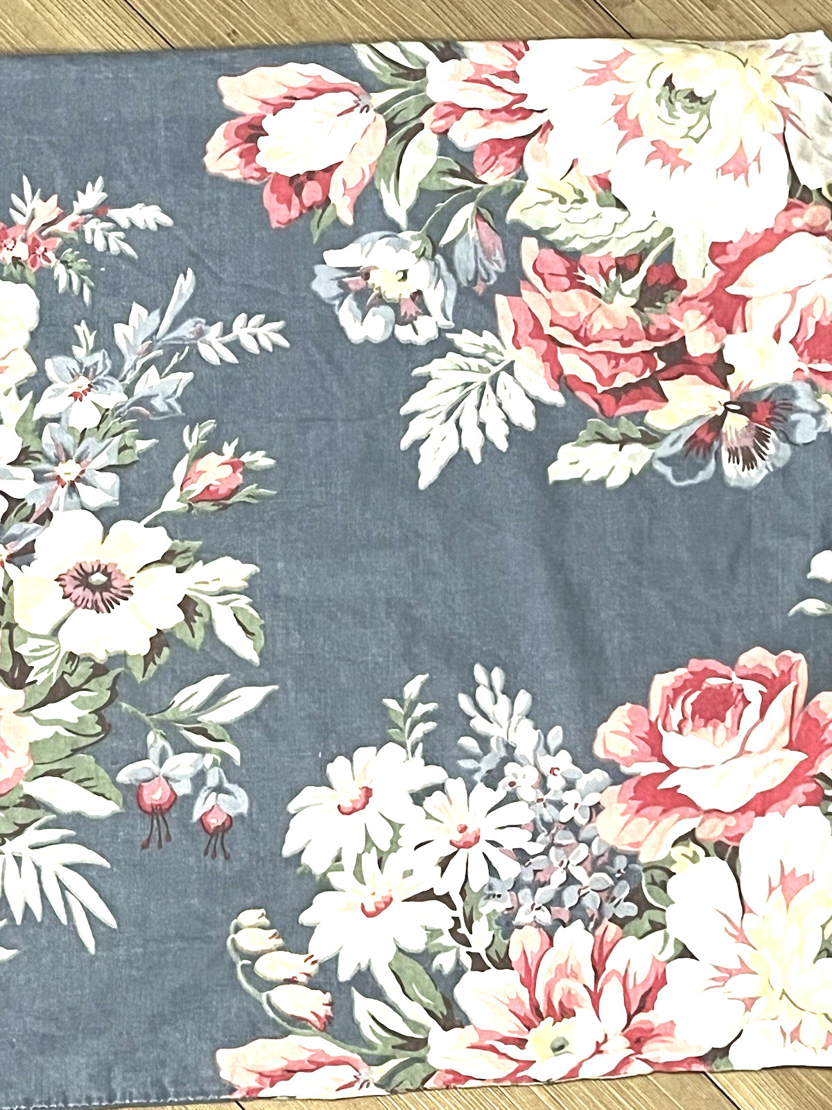 (2) RALPH LAUREN Kimberly Floral Pillowcases Blue Cotton Cabbage Roses King Size
