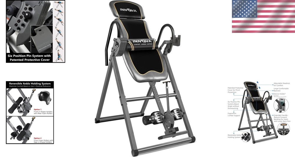 Inversion Table Heavy Duty Adjustable Headrest Reversible Ankle Holders up to...