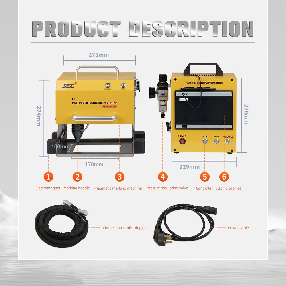 US Pneumatic Dot Peen Marking Machine for VIN Code Chassis Number 150*80mm