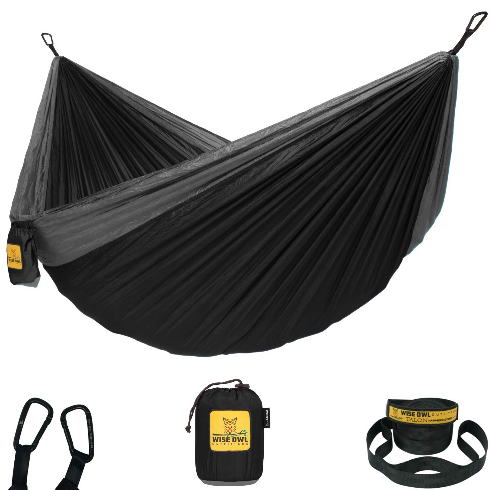 Wise Owl Outfitters Double Camping Hammock Black/Gray WOL-SPO-DBLHMK-BLKGRY